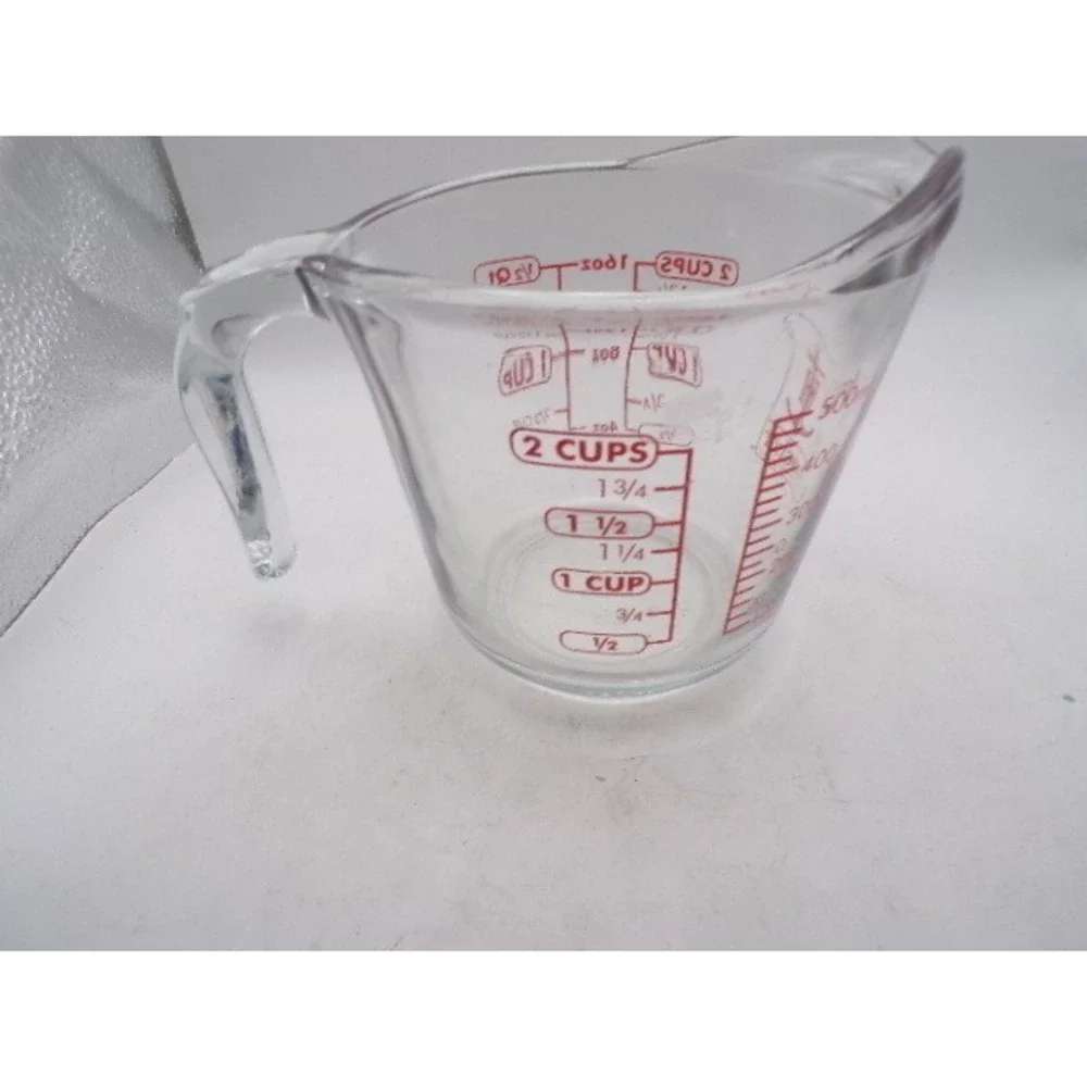 Anchor Hocking 2 Cup Glass‎ Measuring Cup Red Graphics 16oz 500ml Clear USA Made